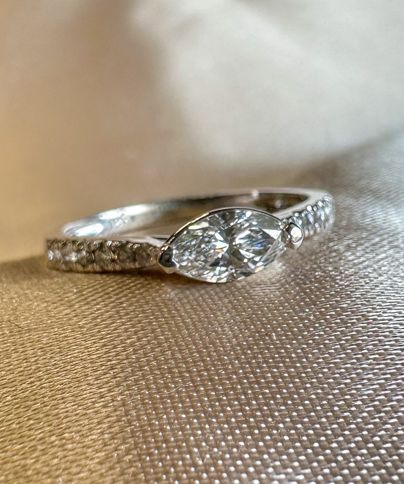 Compass Set Marquise Diamond Ring - 14K White Gold