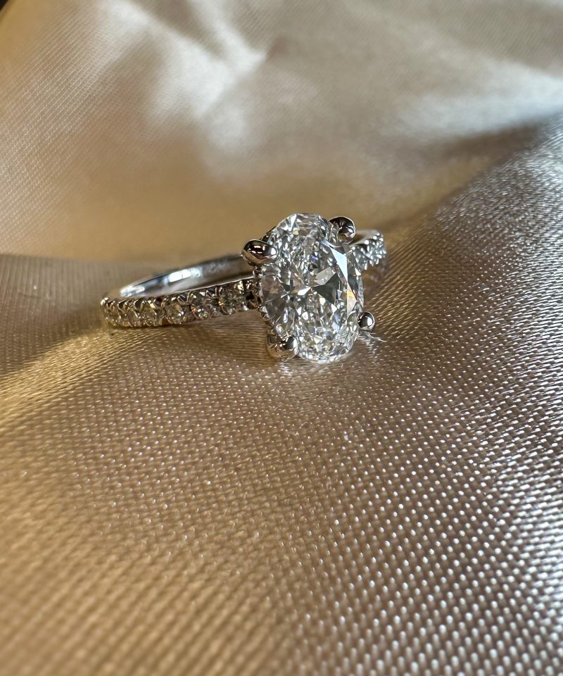 Oval Diamond Engagement Ring with Hidden Halo  - 14K White Gold