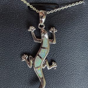Created Opal Lizard Necklace