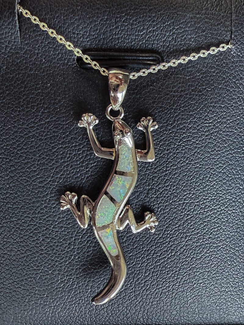 Created Opal Lizard Necklace