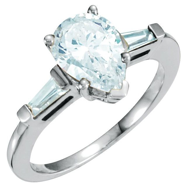 V-End Baguette Accented Engagement Ring