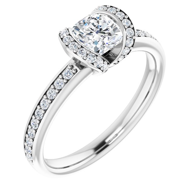 Half-Bezel Halo-Style Engagement Ring