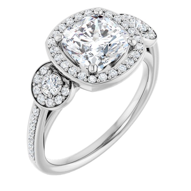 Three-Stone Halo-Style Engagement Ring