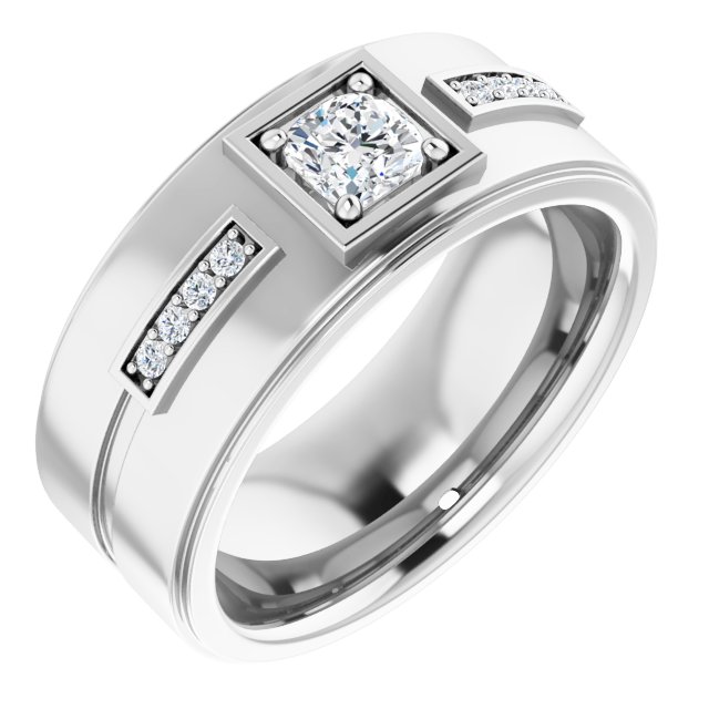 Accented Stepped-Edge Grooved Comfort-Fit Flat Band